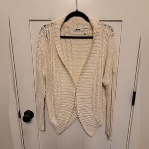 Three Dots Chunky Knit Cream Sweater Cardigan 100% Cotton Size Medium M